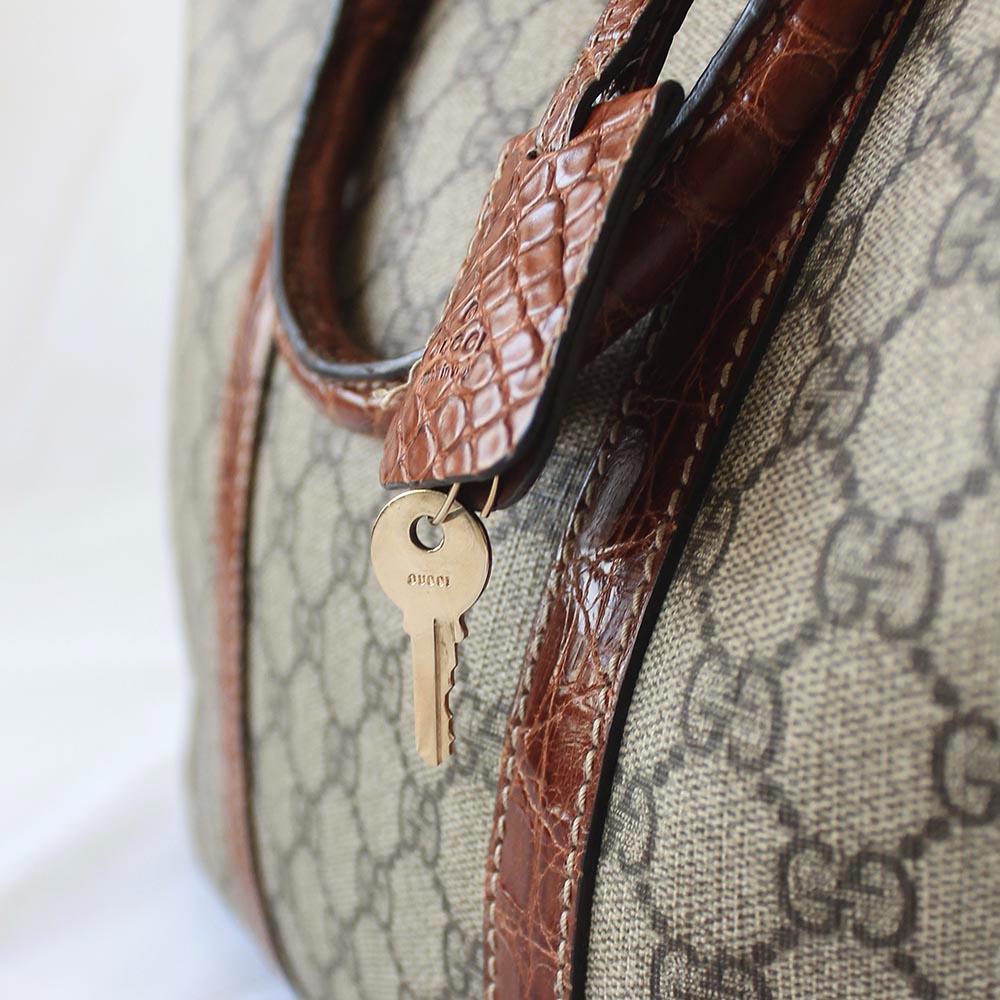 Gucci Guccisima briefcase bag with brown crocodile leather trim