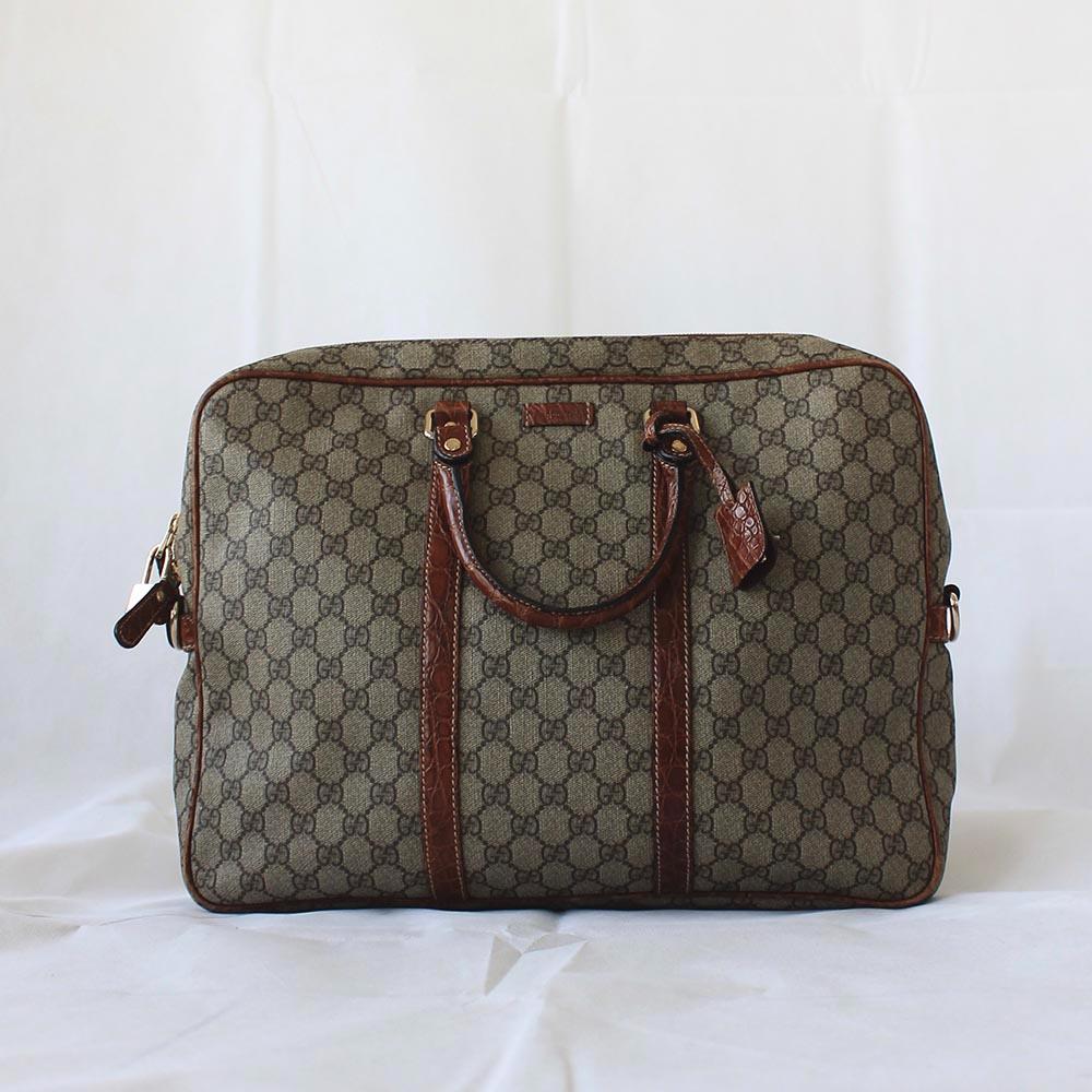 Gucci Guccisima briefcase bag with brown crocodile leather trim