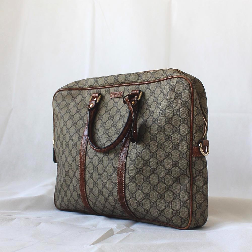 Gucci Guccisima briefcase bag with brown crocodile leather trim