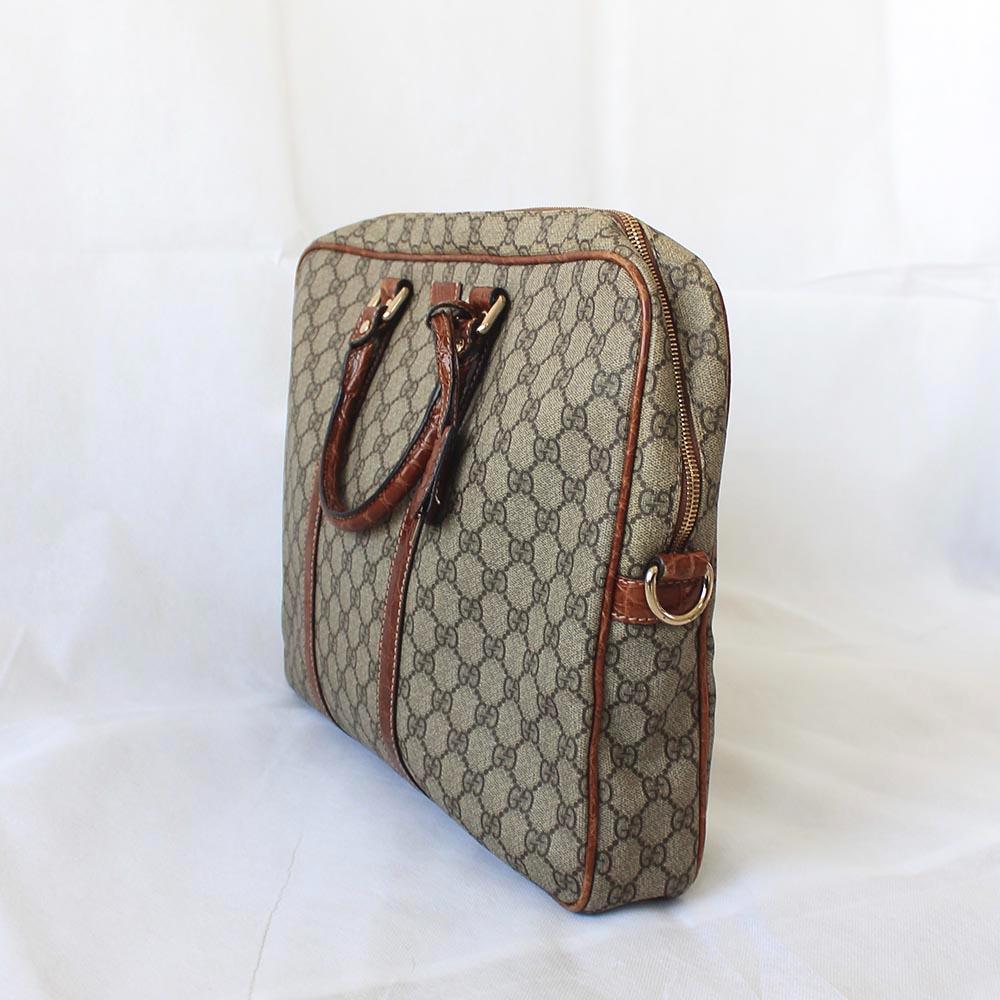 Gucci Guccisima briefcase bag with brown crocodile leather trim