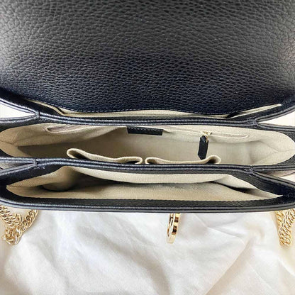 Gucci interlocking G black leather flap bag with goldtone hardware