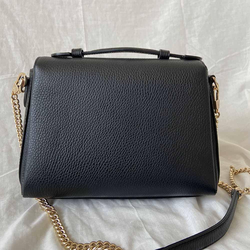 Gucci interlocking G black leather flap bag with goldtone hardware
