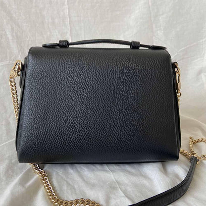Gucci interlocking G black leather flap bag with goldtone hardware