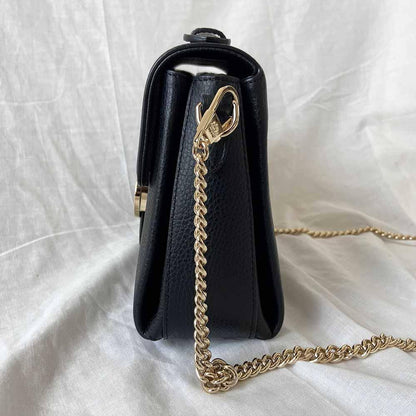 Gucci interlocking G black leather flap bag with goldtone hardware