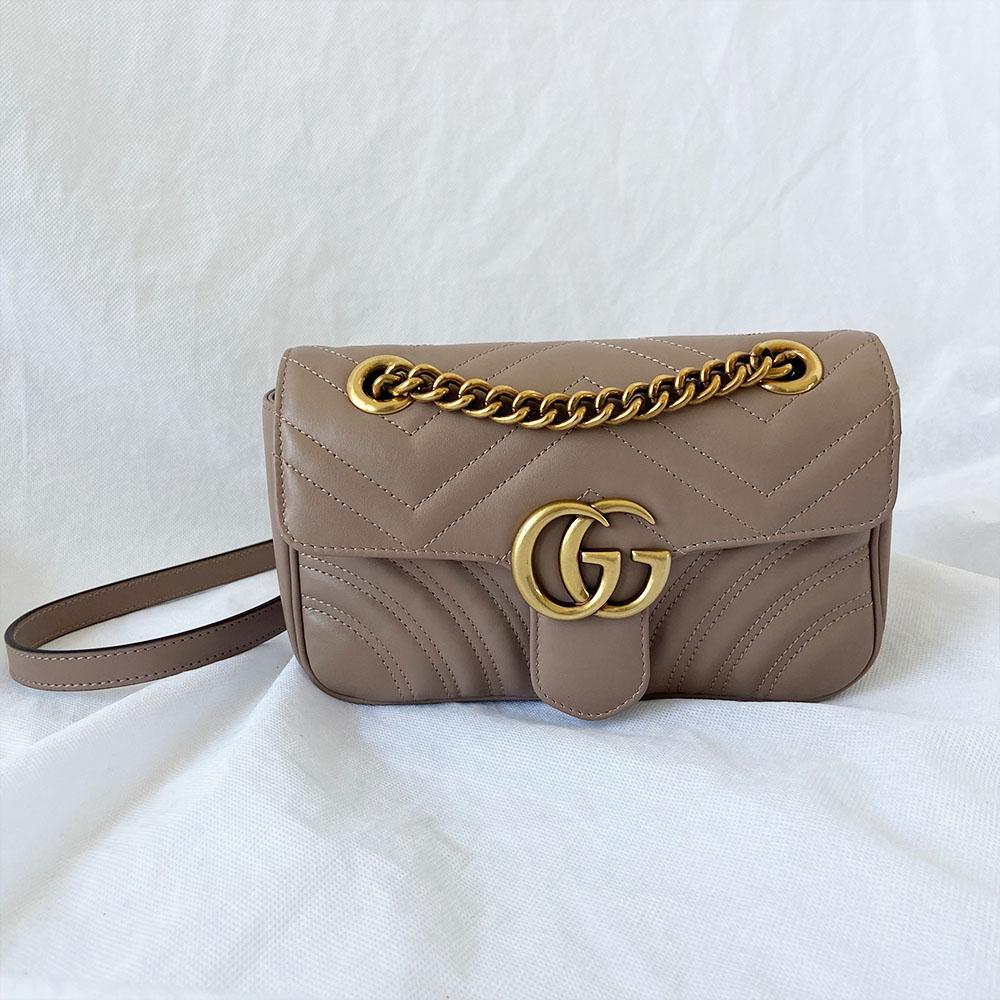 Gucci mini dusty pink GG marmont 2.0 shoulder bag matelasse