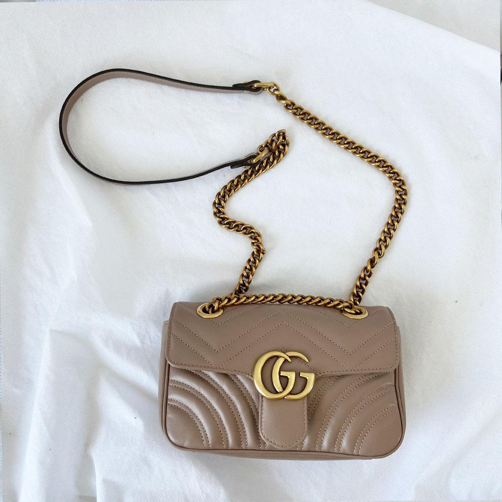 Gucci mini dusty pink GG marmont 2.0 shoulder bag matelasse