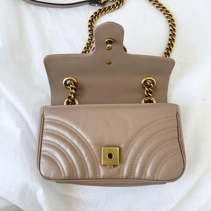 Gucci mini dusty pink GG marmont 2.0 shoulder bag matelasse