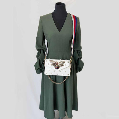 Gucci Off White Leather Broadway Pearly Bee Shoulder Bag