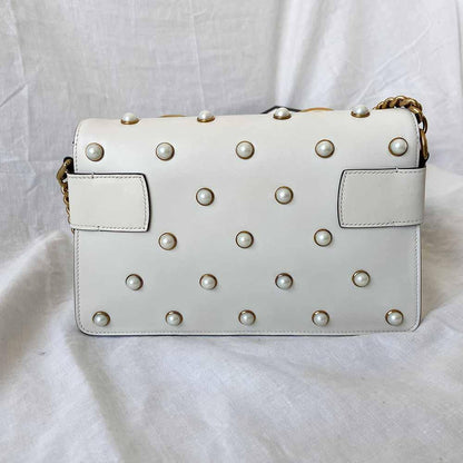 Gucci Off White Leather Broadway Pearly Bee Shoulder Bag