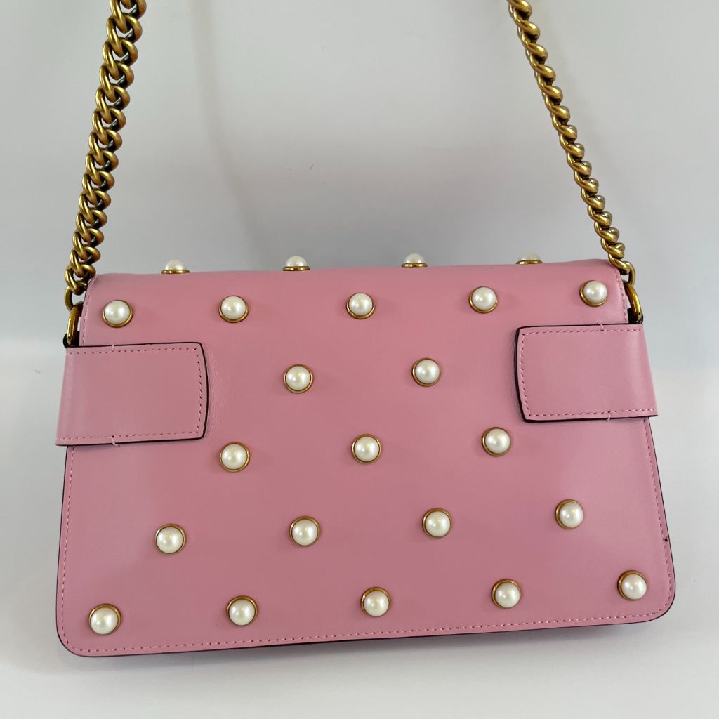 Gucci Pink Leather Broadway Pearly Bee Shoulder Bag