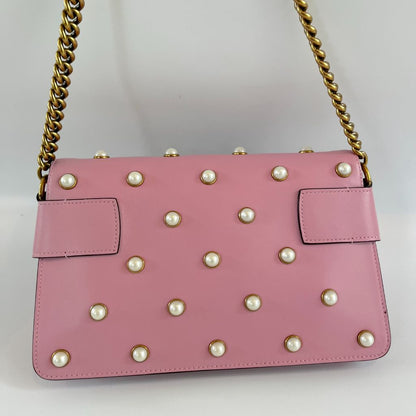 Gucci Pink Leather Broadway Pearly Bee Shoulder Bag