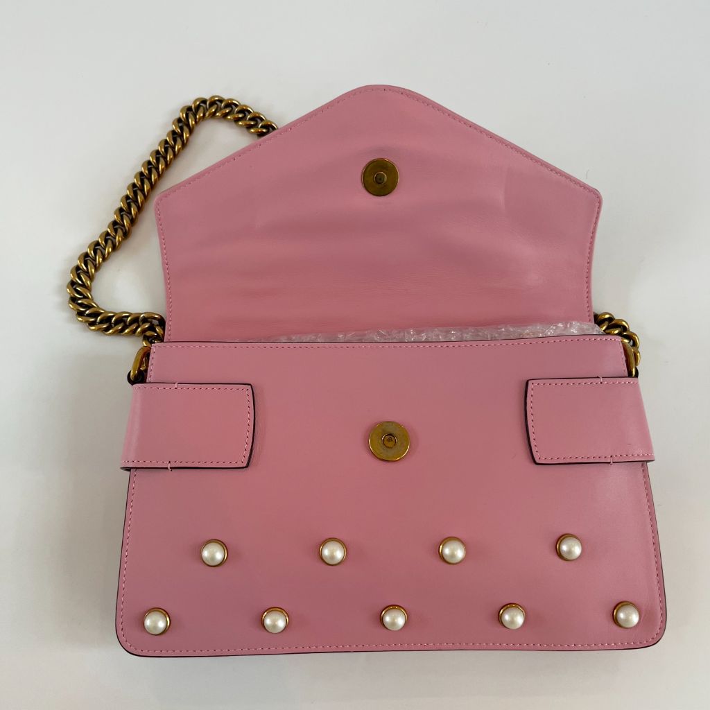 Gucci Pink Leather Broadway Pearly Bee Shoulder Bag