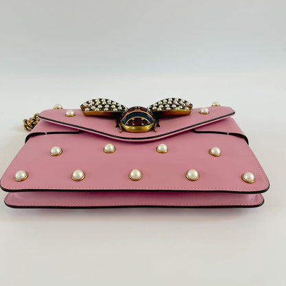 Gucci Pink Leather Broadway Pearly Bee Shoulder Bag