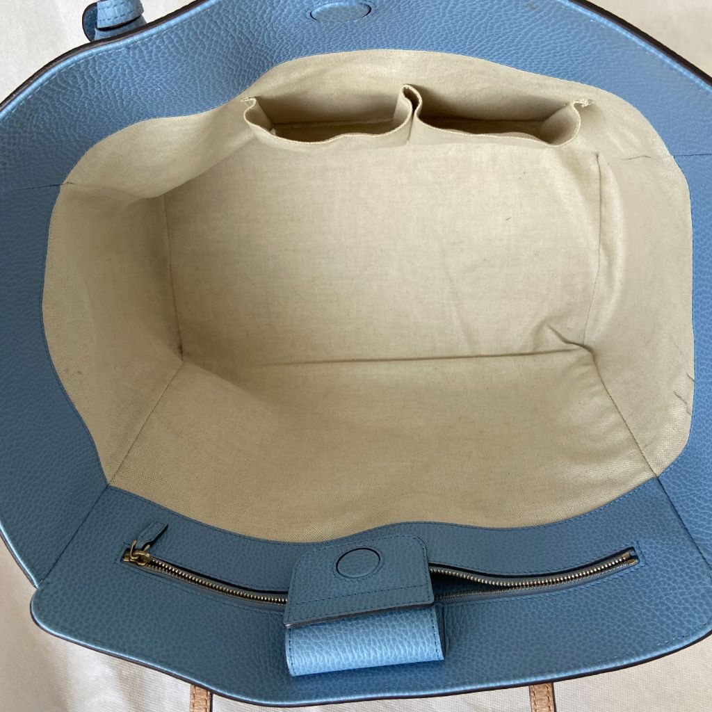 Gucci Tan and Blue Leather Swing Tote Bag