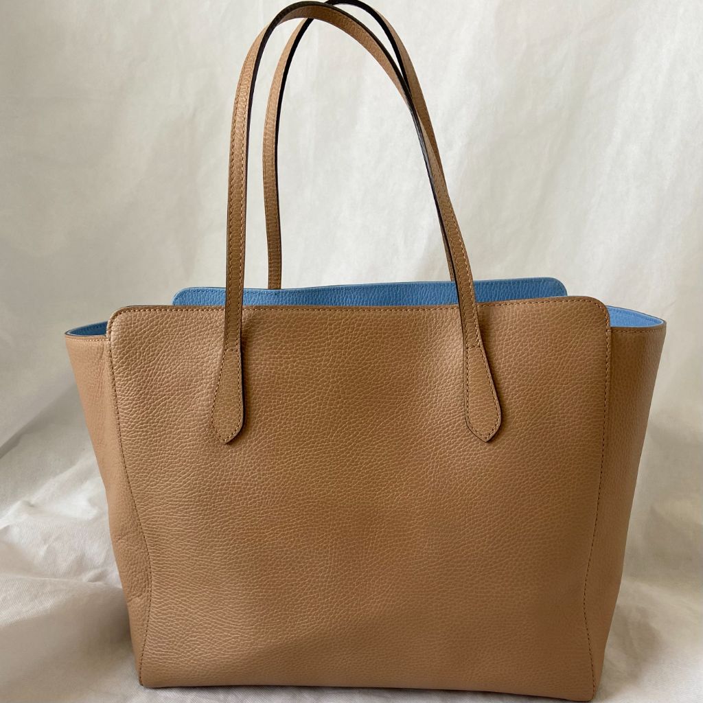 Gucci Tan and Blue Leather Swing Tote Bag