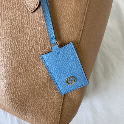 Gucci Tan and Blue Leather Swing Tote Bag