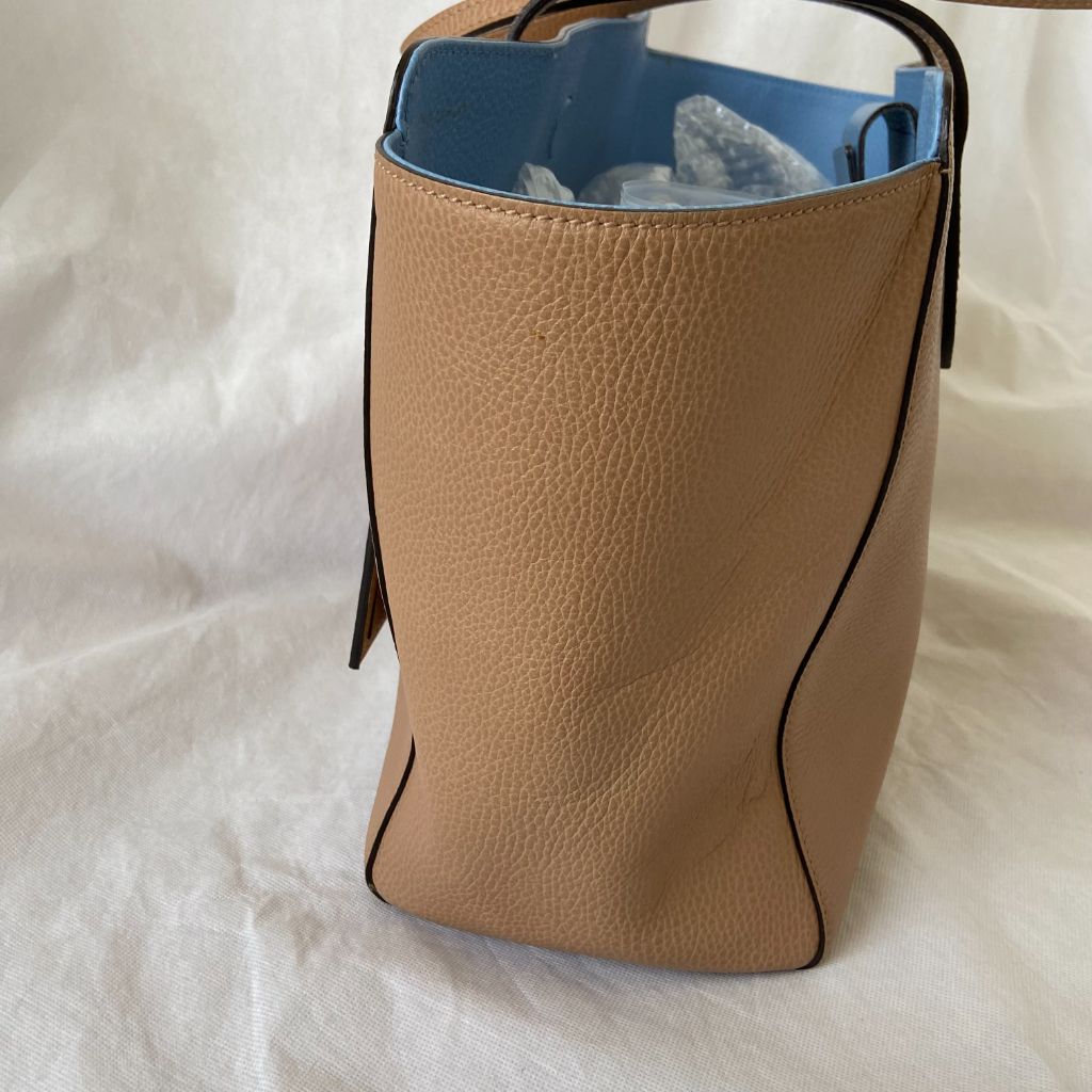 Gucci Tan and Blue Leather Swing Tote Bag