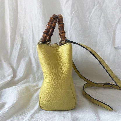 Gucci yellow bamboo handle shopper tote bag