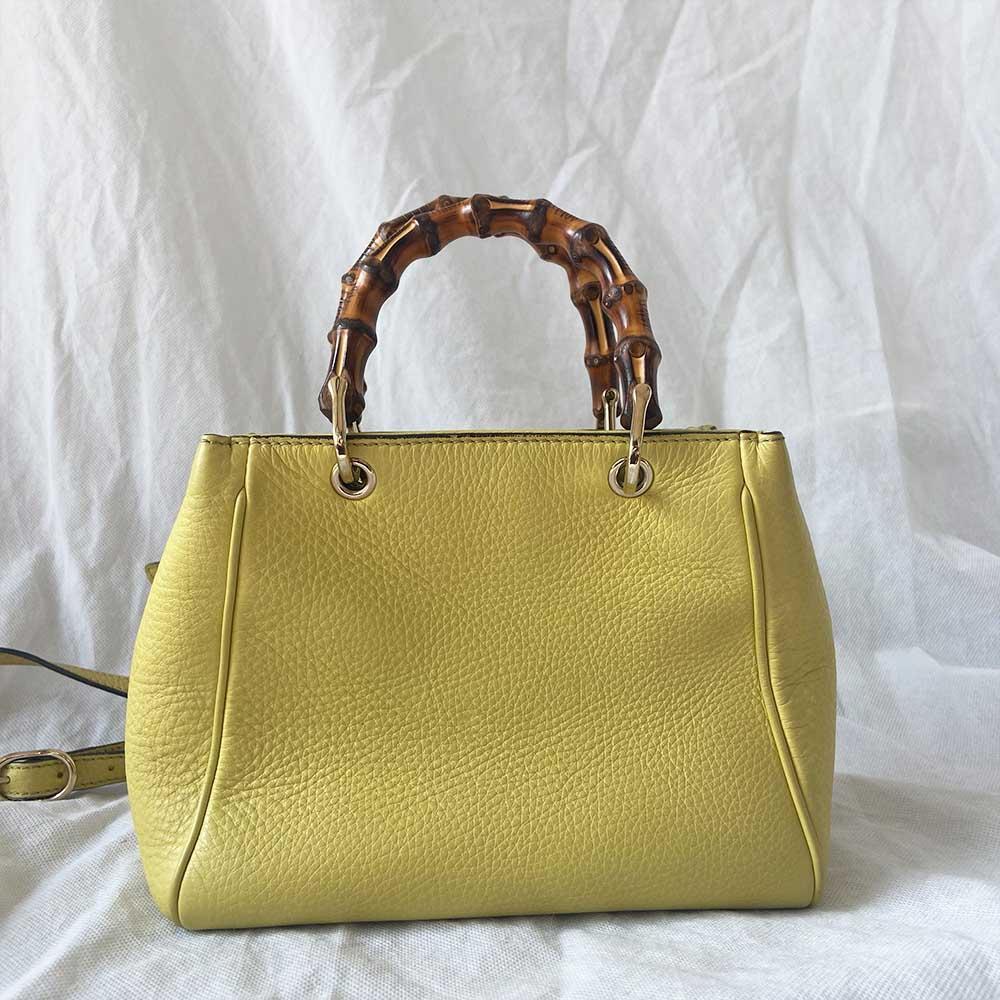 Gucci yellow bamboo handle shopper tote bag