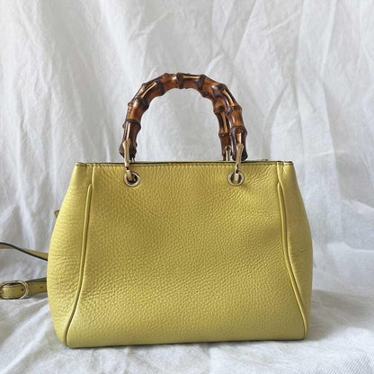 Gucci yellow bamboo handle shopper tote bag
