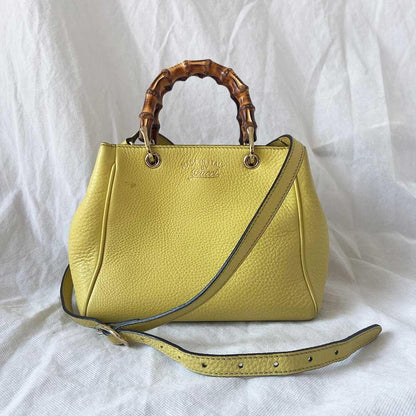 Gucci yellow bamboo handle shopper tote bag