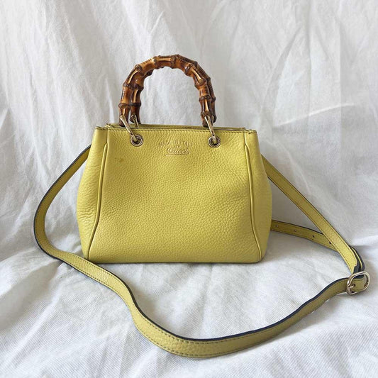 Gucci yellow bamboo handle shopper tote bag