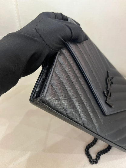 Saint Laurent CLASSIC CASSANDRE CHAIN WALLET IN GRAIN DE POUDRE LEATHER