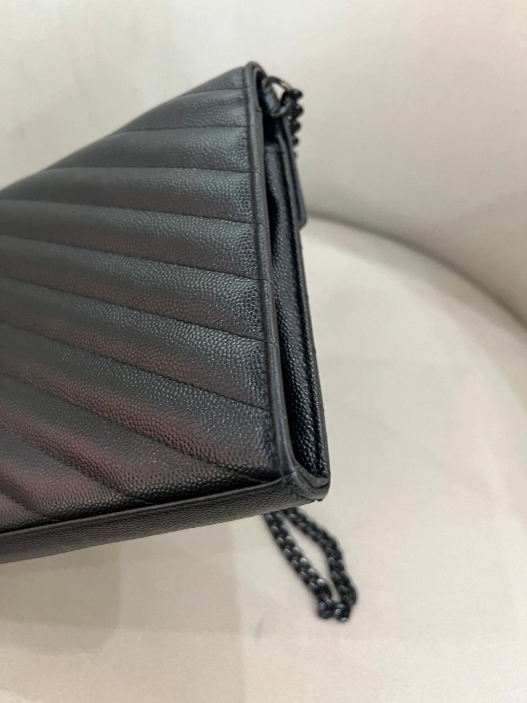 Saint Laurent CLASSIC CASSANDRE CHAIN WALLET IN GRAIN DE POUDRE LEATHER