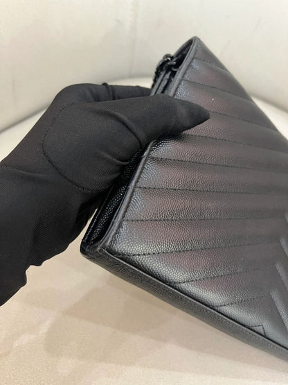 Saint Laurent CLASSIC CASSANDRE CHAIN WALLET IN GRAIN DE POUDRE LEATHER