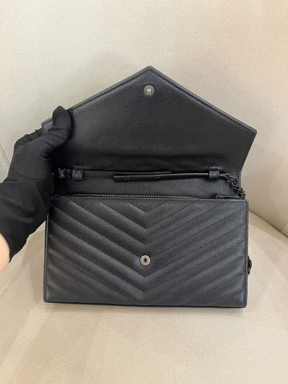 Saint Laurent CLASSIC CASSANDRE CHAIN WALLET IN GRAIN DE POUDRE LEATHER