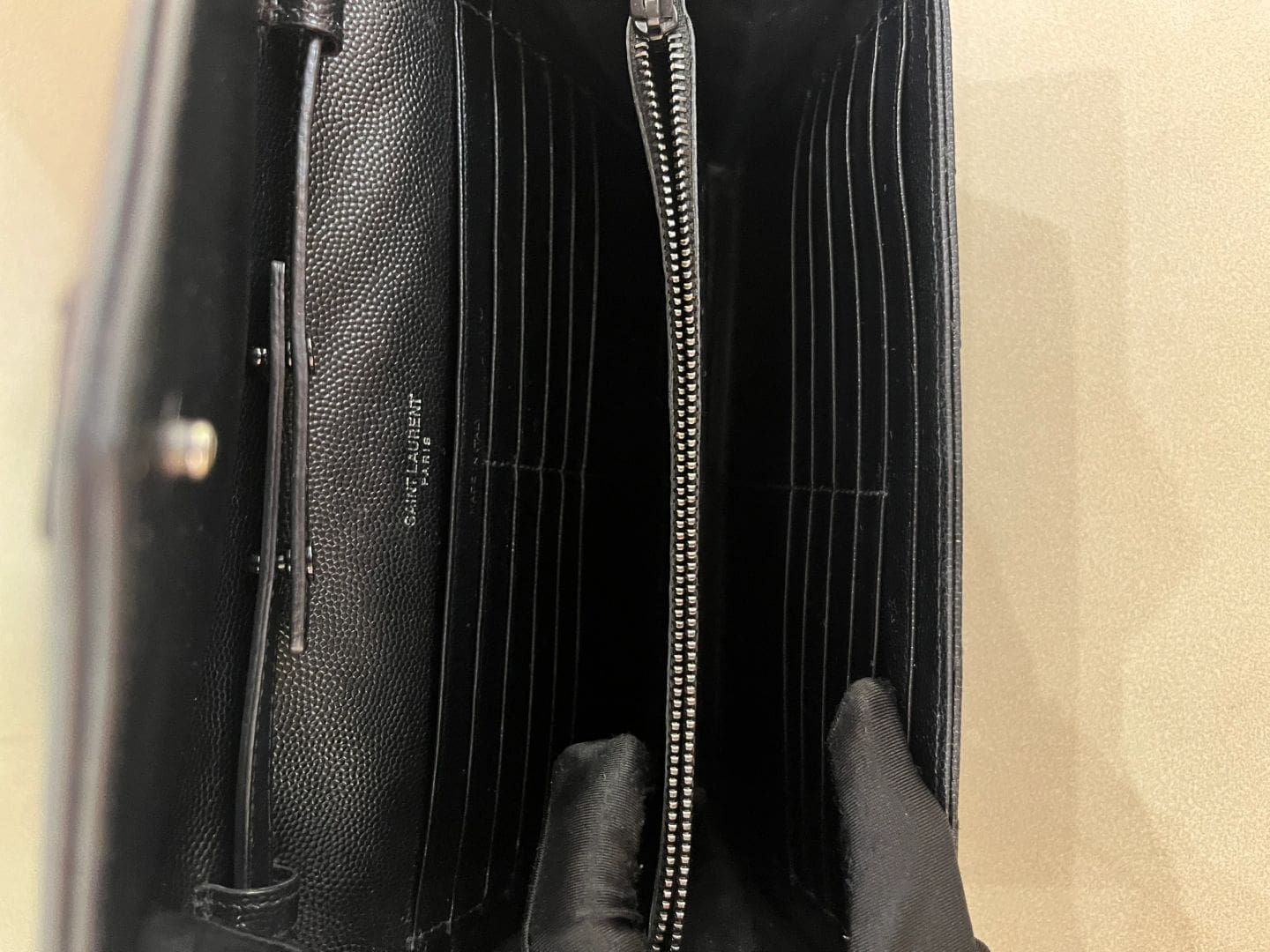 Saint Laurent CLASSIC CASSANDRE CHAIN WALLET IN GRAIN DE POUDRE LEATHER