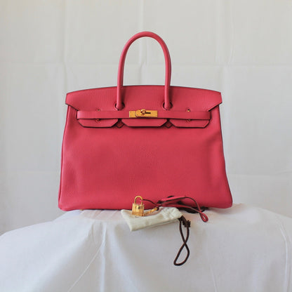 Hermes 35 Birkin Pink Chevre de Coromandel Leather with Gold Hardware