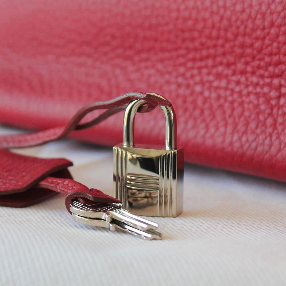 Hermes 35 Birkin Red Clemence Leather with Palladium Hardware