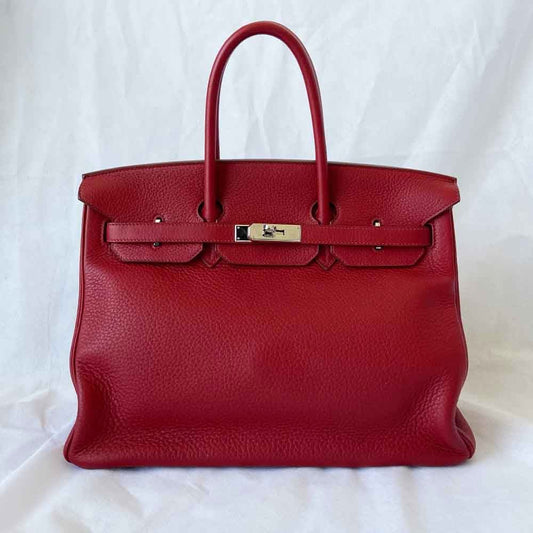 Hermes 35 Birkin Red Clemence Leather with Palladium Hardware