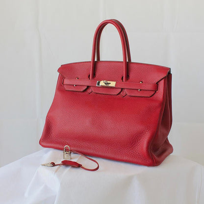 Hermes 35 Birkin Red Clemence Leather with Palladium Hardware