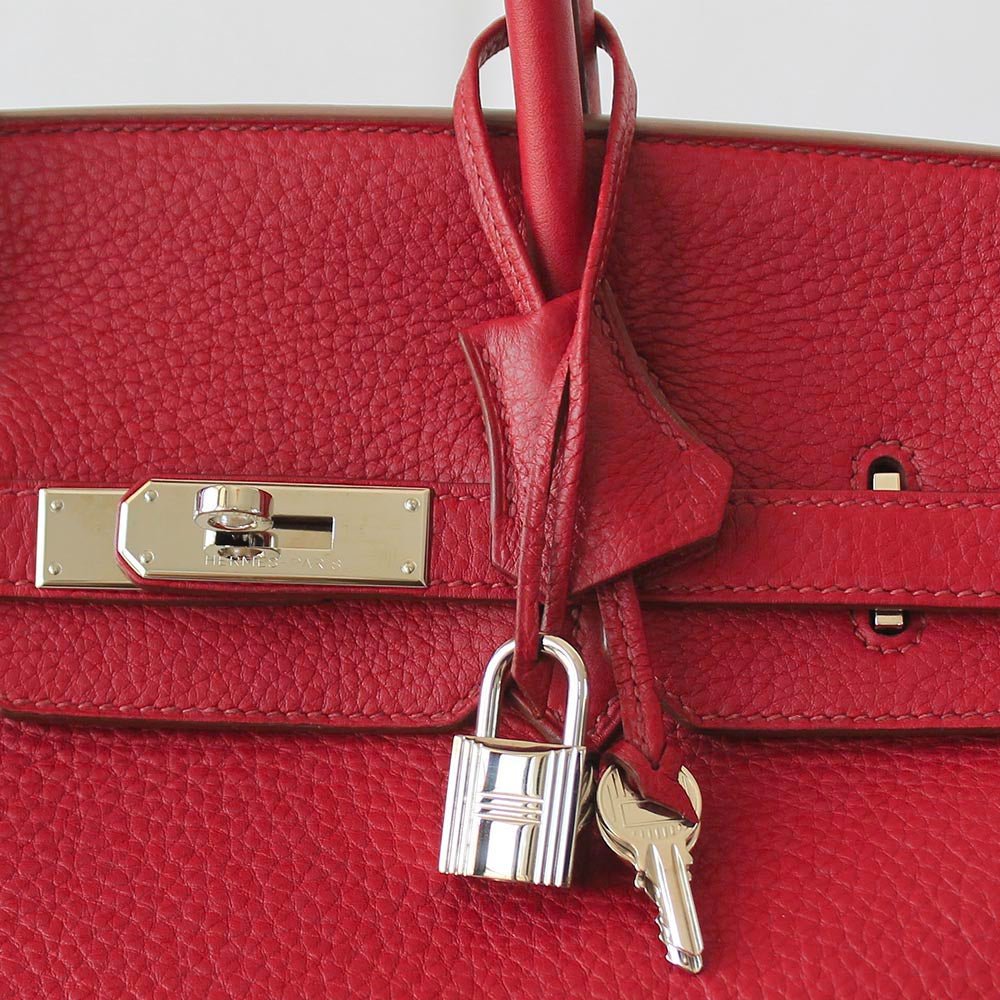 Hermes 35 Birkin Red Clemence Leather with Palladium Hardware