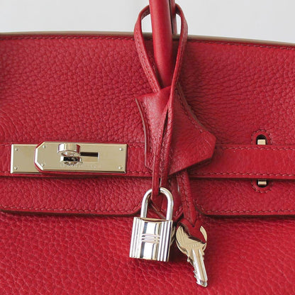 Hermes 35 Birkin Red Clemence Leather with Palladium Hardware