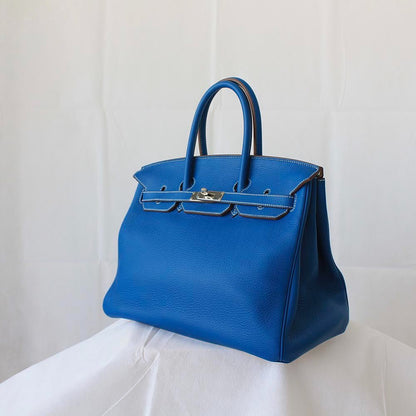Hermes Birkin Handbag 35 cm "Eclat" in blue bull leather Mykonos