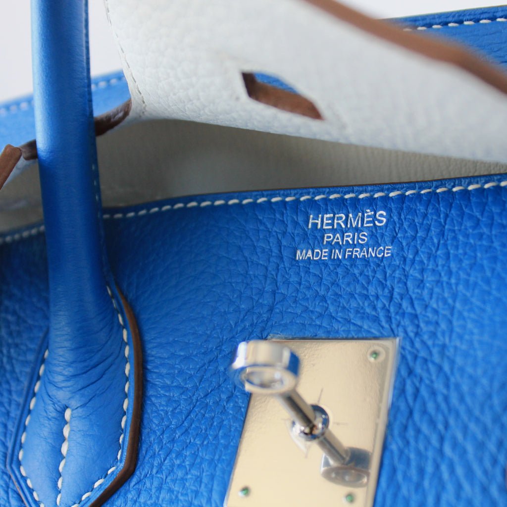 Hermes Birkin Handbag 35 cm "Eclat" in blue bull leather Mykonos