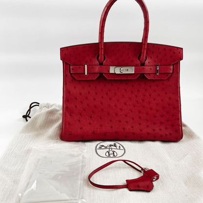 Hermes Birkin Rouge Red Vif Ostrich with Palladium Hardware
