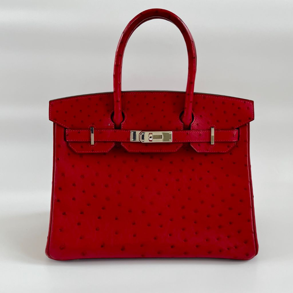 Hermes Birkin Rouge Red Vif Ostrich with Palladium Hardware