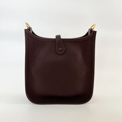 Hermès Chocolate Clemence Leather Evelyn TPM bag