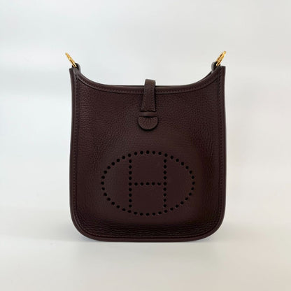 Hermès Chocolate Clemence Leather Evelyn TPM bag