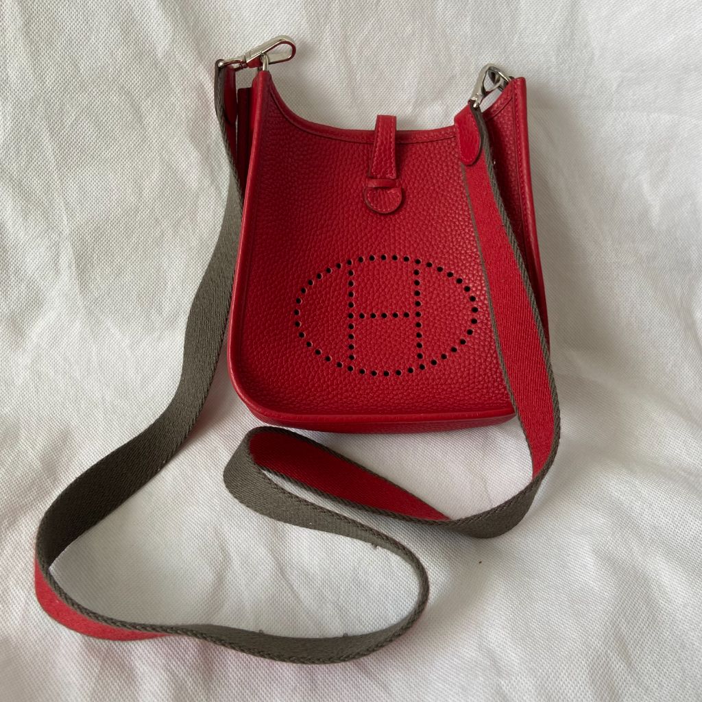 Hermes Red Clemence Leather Evelyne TPM Bag