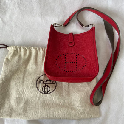 Hermes Red Clemence Leather Evelyne TPM Bag