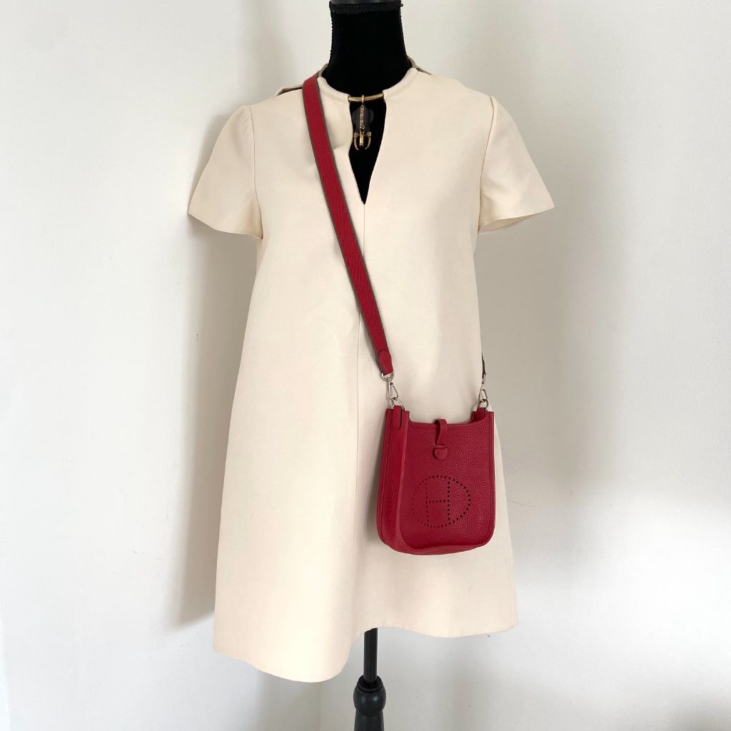 Hermes Red Clemence Leather Evelyne TPM Bag