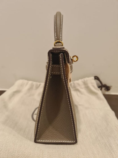 Hermes Kelly 20 Mini Sellier Bag Etoupe Limited Edition Epsom Gold Hardware