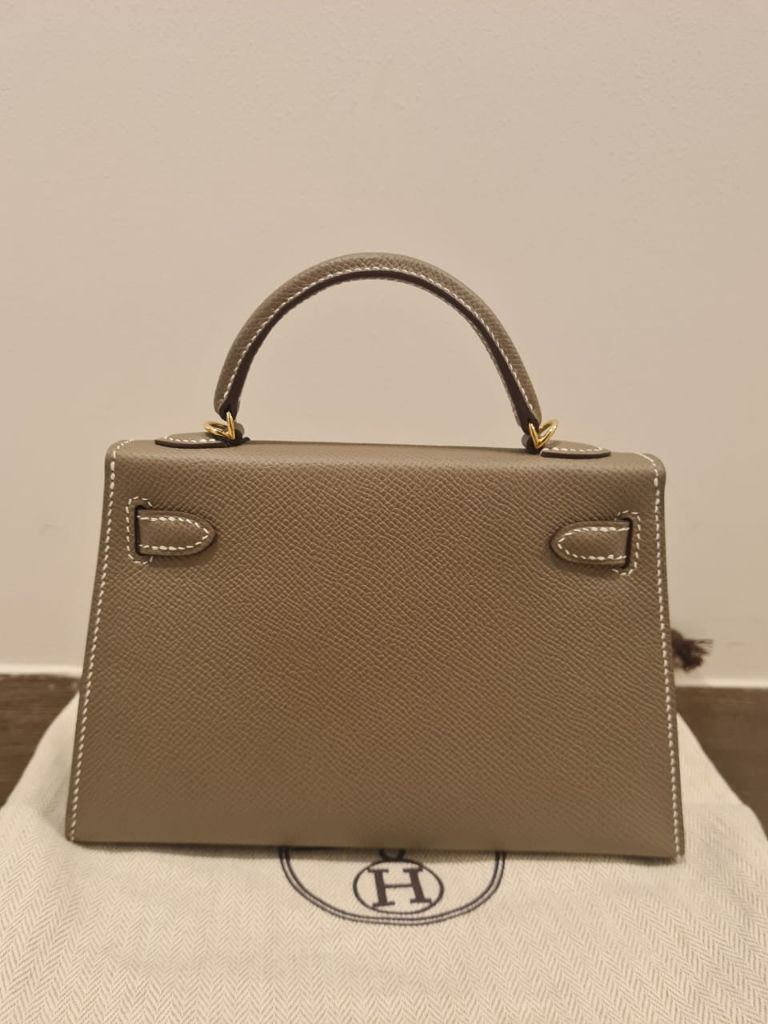 Hermes Kelly 20 Mini Sellier Bag Etoupe Limited Edition Epsom Gold Hardware