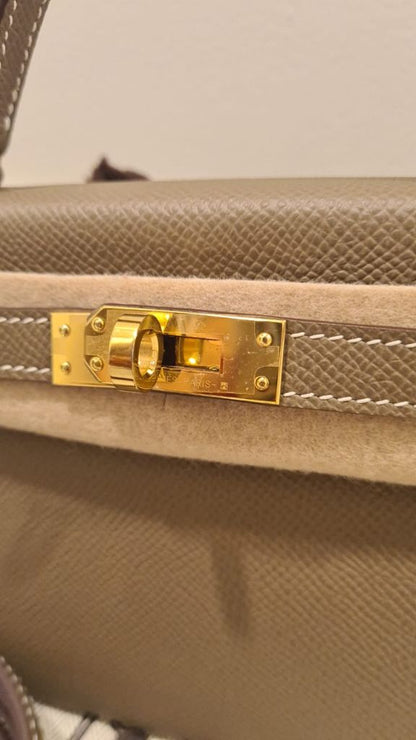 Hermes Kelly 20 Mini Sellier Bag Etoupe Limited Edition Epsom Gold Hardware