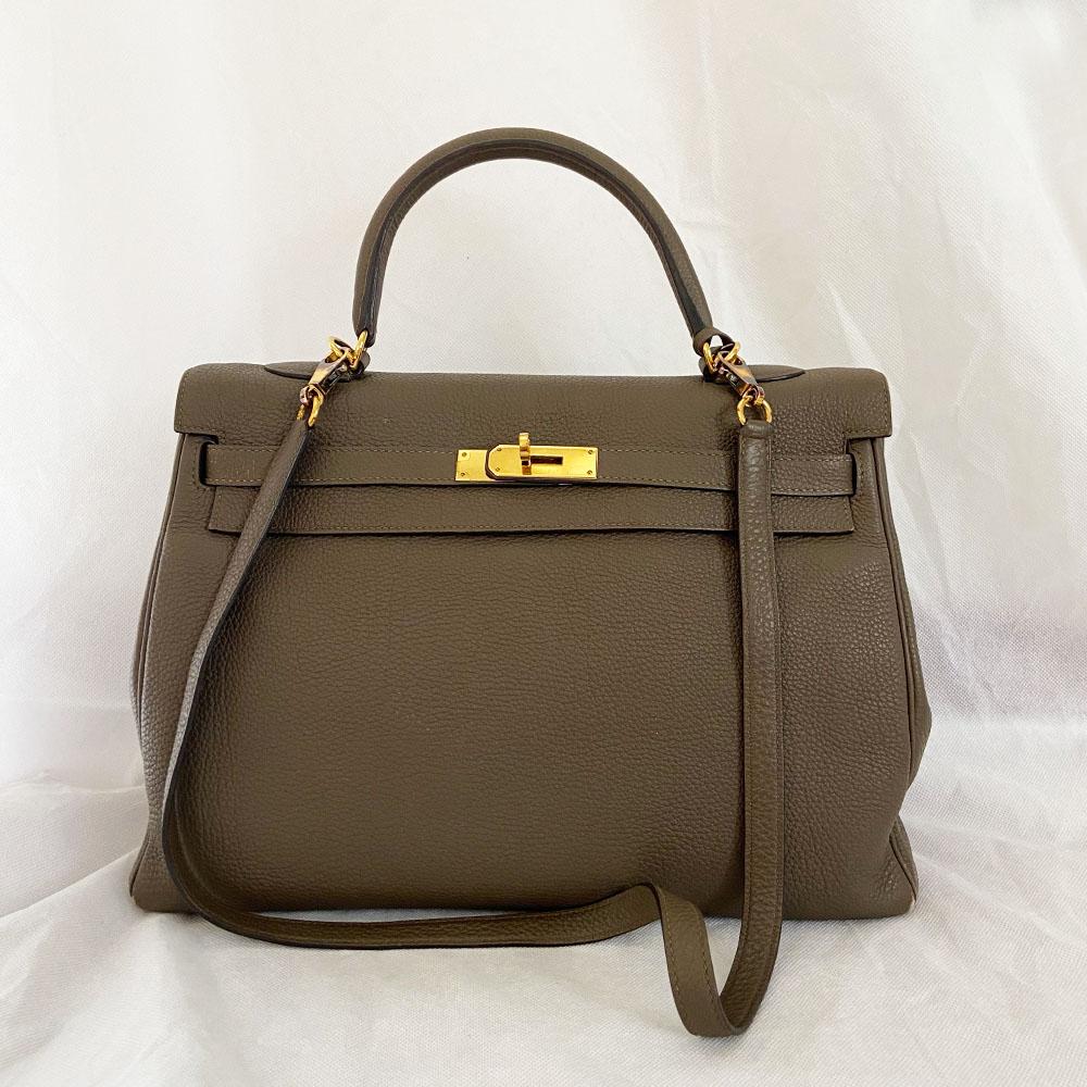 Hermès Kelly 35 Etain Togo Leather Handbag